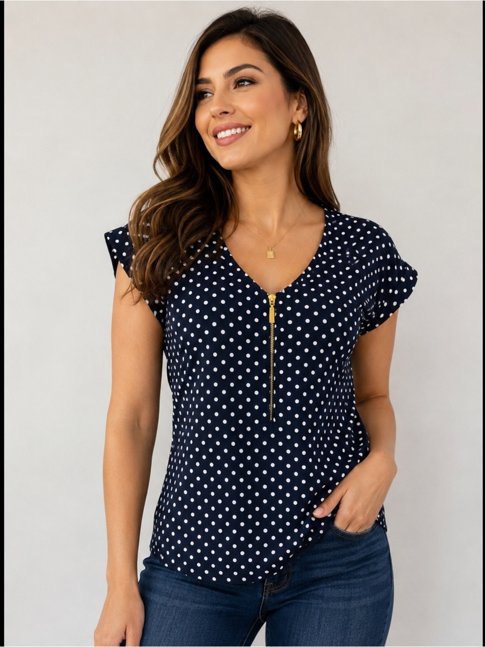 Brand: Express, size: S, silk blouse, color: black with white polka dots.